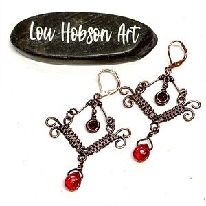 HAND CRAFTED Faceted Crystal Cubic Zirconia Wire Wrapped Copper Boho Earrings